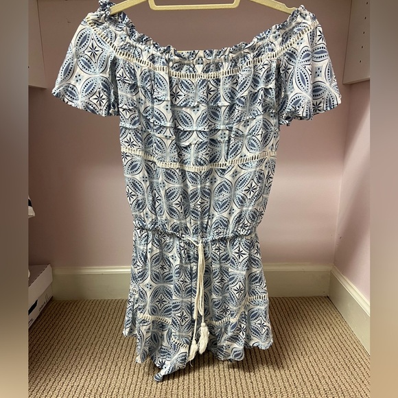 Bohome Blue Patterned Off The Shoulder Romper - Picture 2 of 4
